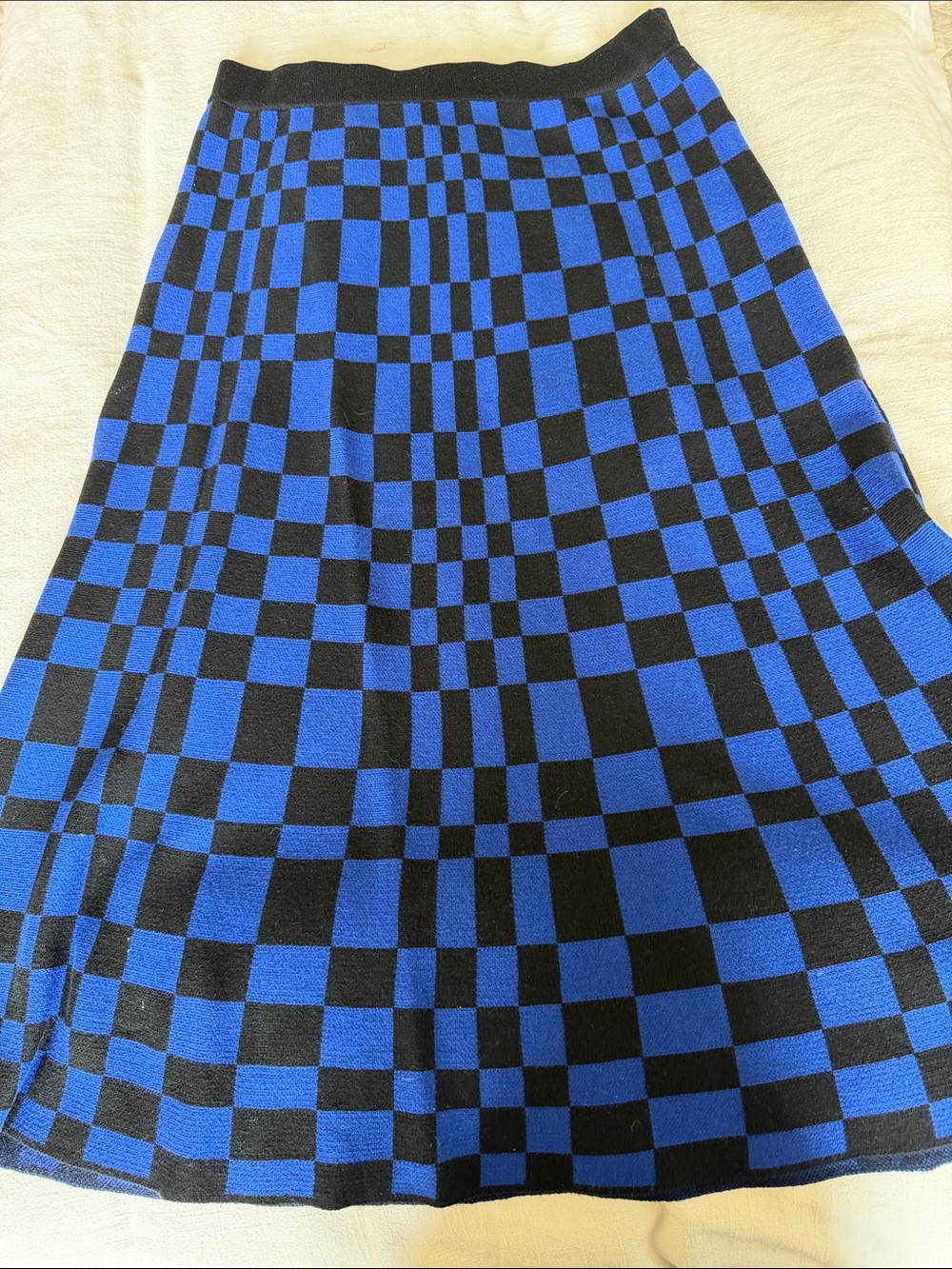 Future Collective- M -Blue and Black Checker Knit Skirt - Women's Stylish A-Line